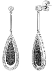 Black Diamond and Diamond Drop Earrings in 14k White Gold
