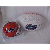 Tim Tebow Hand Signed Autographed Florida Gators NCAA Full Size Football & Mini Helmet Set w/ Photos of Signing