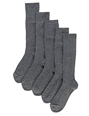 5 Pairs of Freshfeet™ Cotton Rich Long Ribbed School Socks