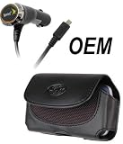 OEM Car Auto Vehicle Plug in Power Charger Adapter + Leather Case Cover Side Pouch for T-Mobile Nokia Lumia 710 Sabre - Cricket Huawei Mercury Glory M886 - Cell Phone