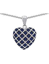 Original Star K (tm) Created Sapphire Puffed Heart Pendant in .925 Sterling Silver