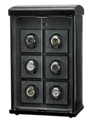 Genuine Black Leather Upright Watch Winder Holds Six Watches Plus Sorage For Four More On Top Lid *Special Order Only