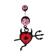 Black Anodized Stainless Steel Belly Ring - Pink CZ - Heart with Devil Horns, Tail, and Pitchfork - 14g