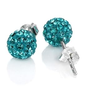Kzafrance Clous d'oreille swarovski 8mm - Boucles d'Oreille Serties De Plus De 70 Cristaux Swarovski En Argent 925 Avec Poin�on - Vert Emeraude