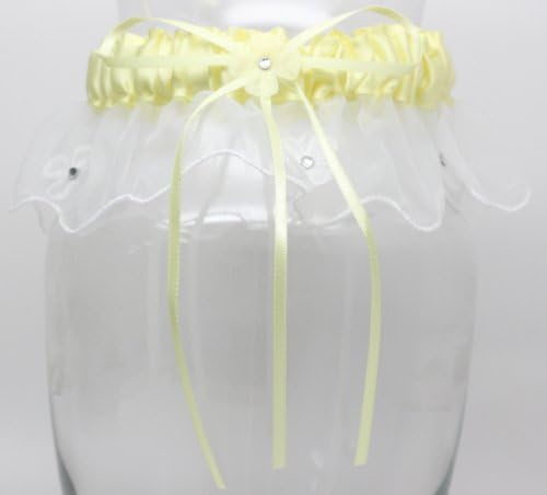 Primrose Lt. Yellow Garter Available in 21 Colors with Free Organza Keepsake/Gift Bag-Yellow Garter with Flower Lace for Brides, Bridesmaids or Prom