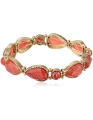 NINE WEST VINTAGE AMERICA "Hidden Gem" Worn Gold and Cherry Stretch Bracelet, 2.3"