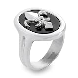 Stainless Steel Black Resin Fleur De Lis Ring