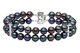Black Cultured Pearl Double Strand Bracelet with Sterling Silver Clasp