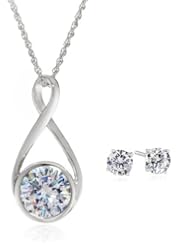 Sterling Silver Infinity Drop Cubic Zirconia Earrings and Pendant Necklace Set, 18"
