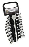 Performance Tool W38301 19 Piece 3/8 Drive SAE and Metric 6 Point Socket Set with Ratchet