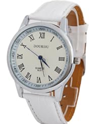 2013newestseller Mens Womens Casual Classic Round Face Synthetic Leather Wrist Quartz Watches White