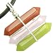 Life Power Silver Triple Lucky Amulet Crystal Point Wands Red Jasper, Rose Quartz, Green Jade Pendant Necklace