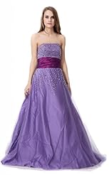 Strapless Organza/Satin Lace-Up Sequined Pleated Floor Length Evening Dress  With a Sash 