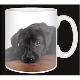 BLACK LABRADOR on Tan Coffee Mug