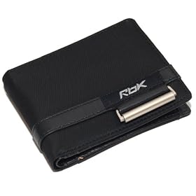 GENUINE REEBOK BLACK NYLON / VINYL LEATHER LIKE BIFOLD WALLET WITH COIN POUCH AND FLIP UP ID / CREDIT CARD HOLDERS