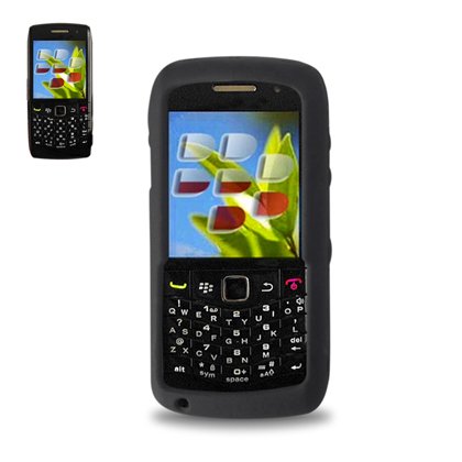 New Fashionable Perfect Fit Soft Silicon Gel Protector Skin Cover (Faceplate/Snap On) Rubber Cell Phone Case with Screen Protector for BlackBerry Pearl 9100 – Black