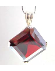 Luxury Ladies Solid White 9K Gold Large Square Octagon cut 41ct Synthetic Garnet Pendant - Ideal for Christmas, Birthday, Anniversary or Mothers Day Gift