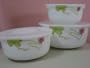 6 Pc Opal Glass Storage/ Serving Bowls Flower Print with Lids