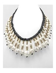 Cotton Waxed Thread Howlite Necklace In Brass