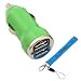 GTMax Green 2-Port USB Car Charger Adapter 2A + Bluemall Wrist Strap Lanyard