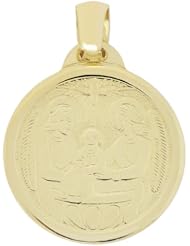 14k Yellow Gold, Baptism Christening Engraved Pendant Charm Round 16mm Wide