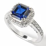 Sterling Silver / Platinum Created Blue Sapphire & Brilliante Ring