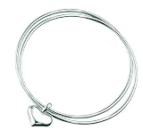 Elements Sterling Silver Ladies B2213 Double Bangle with Heart Charm