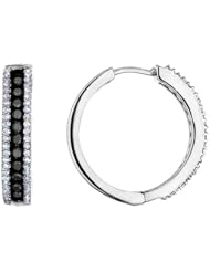 Diamond and Black Diamond Hoop Earrings 1/2ctw