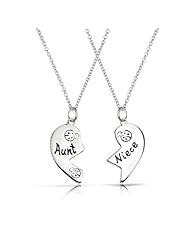 Valentines Day Gifts Bling Jewelry Ladybug Aunt Niece Split Heart Necklace Set