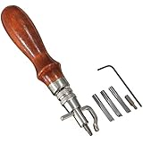 Pro Stitching Groover 7- In-1 Adjustable Swappable Bits for Convenience -Multipurpose Creasing Edge Beveler Leathercraft Precision Tools Set for Professionals & Hobbyists- Sew & Crease Leather - Highly Durable Wood & Steel Construction