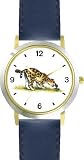 Leopard Smelling Flower Cartoon - JP Animal - WATCHBUDDY® DELUXE TWO-TONE THEME WATCH - Arabic Numbers - Blue Leather Strap-Size-Children's Size-Small ( Boy's Size & Girl's Size )