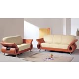 Modern Orange/Beige 3 pc Leather Living Room Set, (FREE SHIPPING)