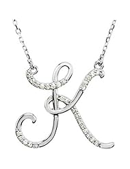 Sterling Silver Diamond Initial Necklace "K" -- LIFETIME WARRANTY