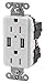 Bryant Electric USBB15W 3.8 Amp High Power Dual USB Charger, 15 Amp 125 Volt Tamper Resistant Duplex Receptacle, White