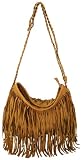 Womens Designer Tan Brown Fringe Tassle Handbag
