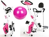 4in1 Fitness X Bike Home Workout Gym Master Exercise Machine in White & Pink with 3kg Flywheel, Twister, Dumbbells, Power Cords and Back Support