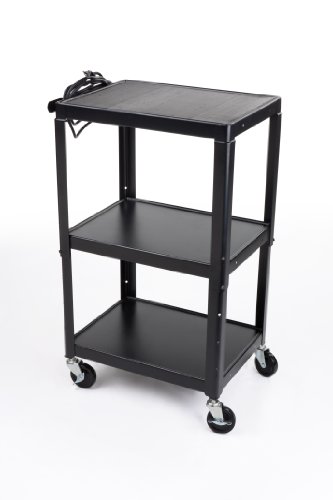 AV Cart with Adjustable Shelf and Anti-Slip Pad, 4 Wheels and 4 Outlet Surge Protector, 24 x 43 x 18-Inch, Powder-coated Black Steel On Sale
