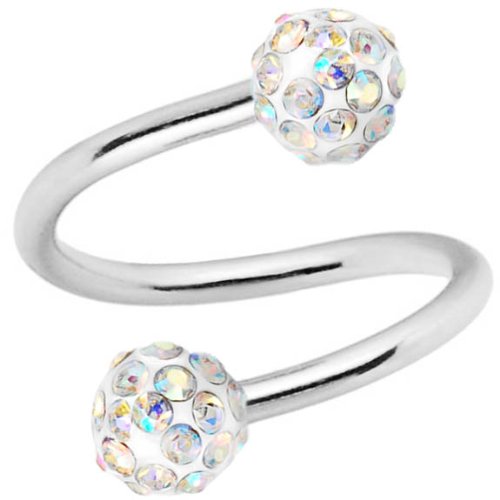 BodyJ4You 16G Ferido Crystal Ball Spiral Twister Ring (Eyebrow, Belly Ring, Nose and Ear),16G 1/2