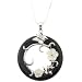 Exquisite Onyx Carved Ring Pendant with Sterling Silver Inset with Butterflies and Mother of Pearl Flowers - 40mm Pendant - 18