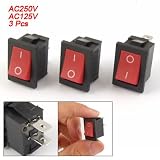 Como Red LED Indicator On/off SPST Mini Rocker Switch 3 Pcs