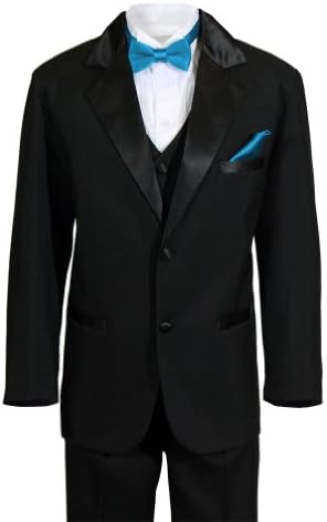 Boys 2 Button Notch Ring Bearer Wedding Tuxedo with Colored Bow Tie and Pocket Square