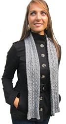 Handmade Ultra Lightweight Thin Scarf or Neckwarmer - Cable Charm in Gray (100% Knitted By Hand)