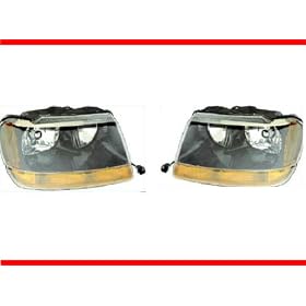 1999-2004 JEEP GRAND CHEROKEE LAREDO Headlight Set LH Driver and RH Passenger Headlights 99 00 01 02 03 04 (These headlamps will also fit the Limited model) 1999 2000 2001 2002 2003 2004 Left and Right Hand Headlamp Pair