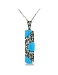 Winding River Turquoise and Marcasite Pendant in Sterling Silver
