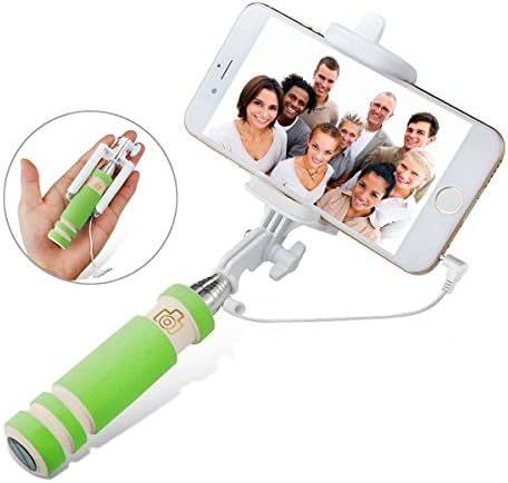 Mini Pocket Wired Selfie Stick Self-portrait Monopod with Adjustable Holder free-Charge No need Bluetooth pairing for LG G4 G3 Iphone Samsung (Green)