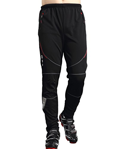 SANTIC Cycling Fleece Thermal Wind Pants Winter Pants Tights-James Black