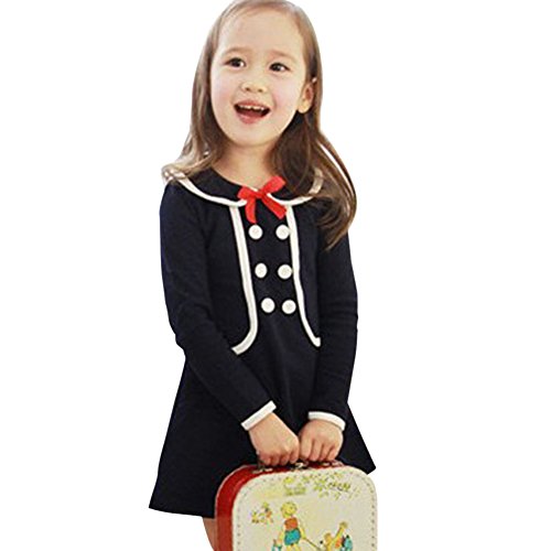 Weixinbuy Kid Girl's Cotton Preppy Style Long Sleeve Pullover Coat Dress