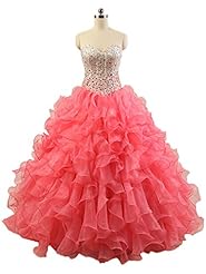 Sweetheart  Organza Lace-Up  Crystal  Ball Gown Prom Dress/Quinceanera Dress  With Ruffles