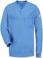 Bulwark Flame Resistant 6.25 oz Cotton Long Sleeve Tagless Henley Shirt, Light Blue, X-Large