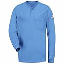 Bulwark Flame Resistant 6.25 oz Cotton Long Sleeve Tagless Henley Shirt, Light Blue, X-Large